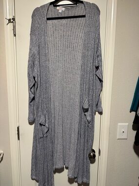 LuLaRoe Two-Tone Ribbed Open Cardigan - Light Gray & Heather